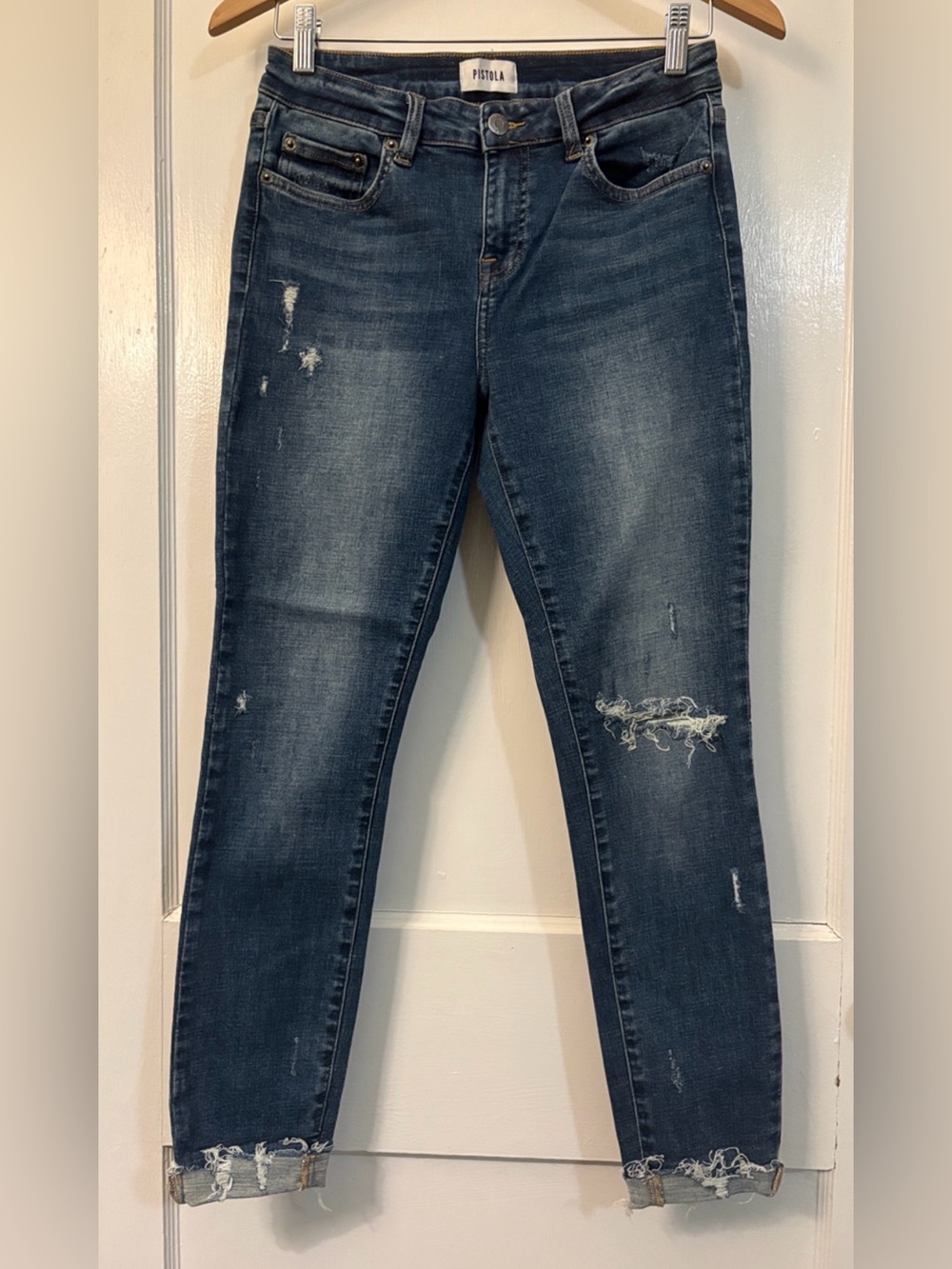 Pistola Distressed Mid Wash Cuffed Ankle Jeans Women's Size 28